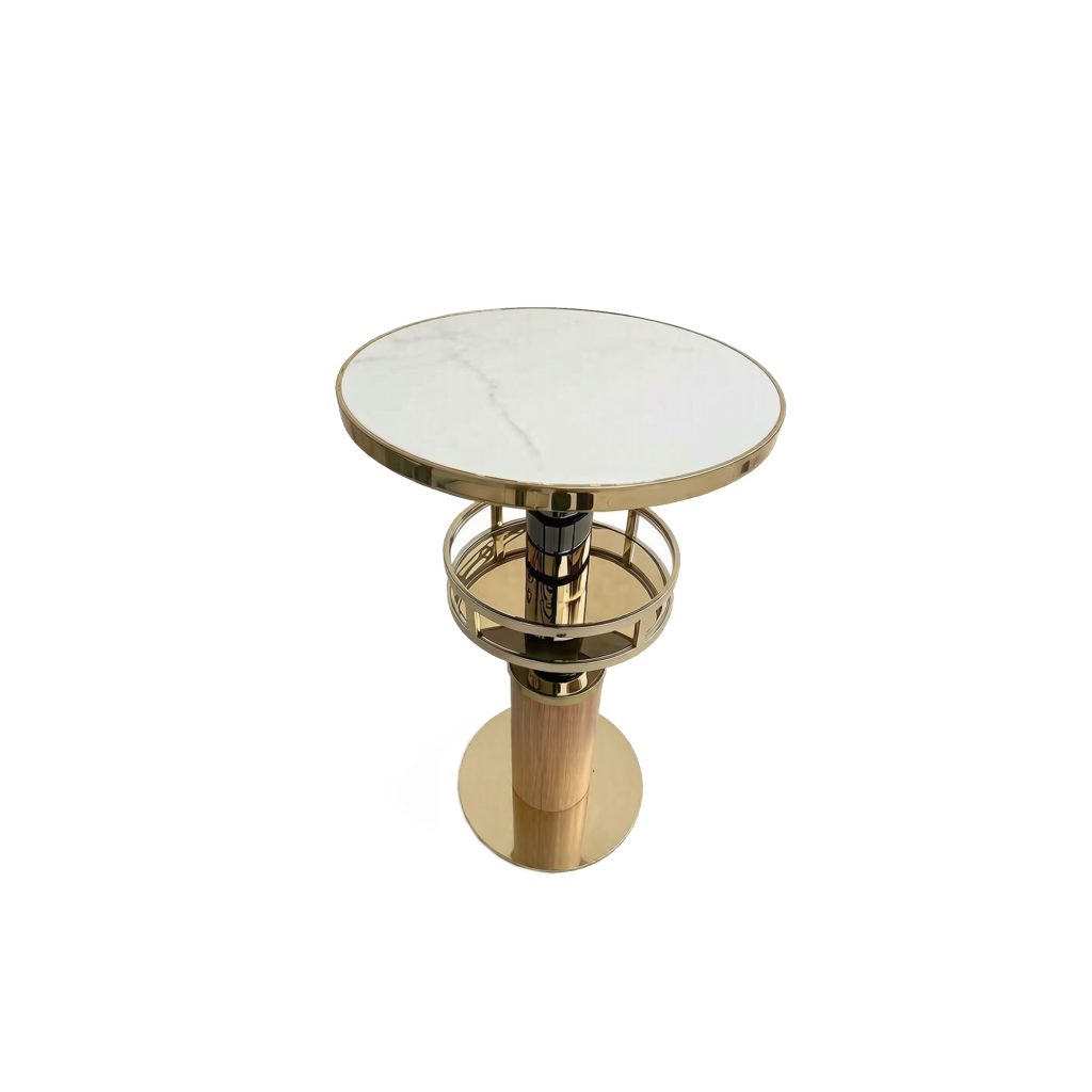 white marble round bar table with gold pedestal base for bar and restaurant, YR-T003