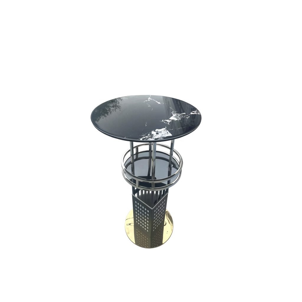 Black marble round bar table with gold pedestal base for bar and restaurant, YR-T004