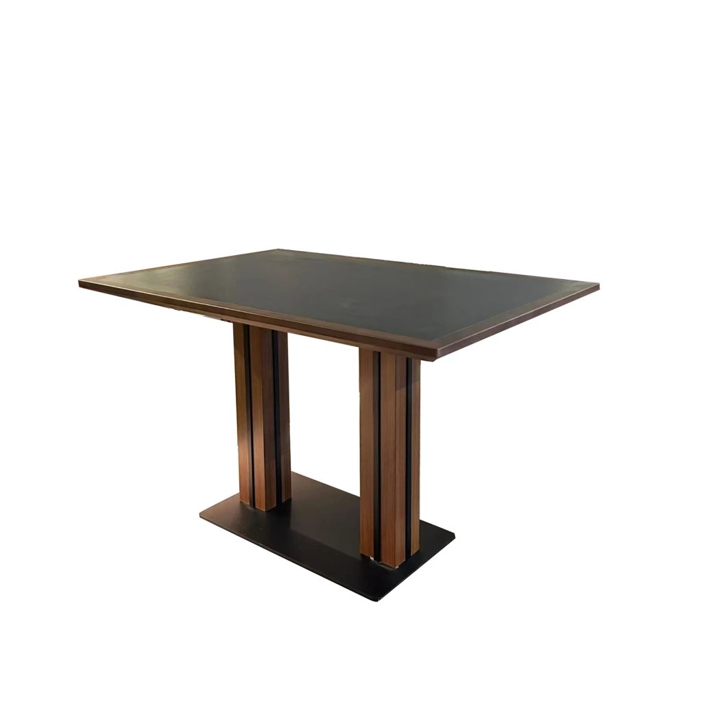 Black rectangular bar table with wooden brown pedestal legs for bar and restaurant, YR-T006