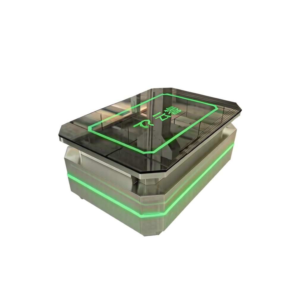 Stainless steel KTV coffee table with green LED light, model YR-T012
