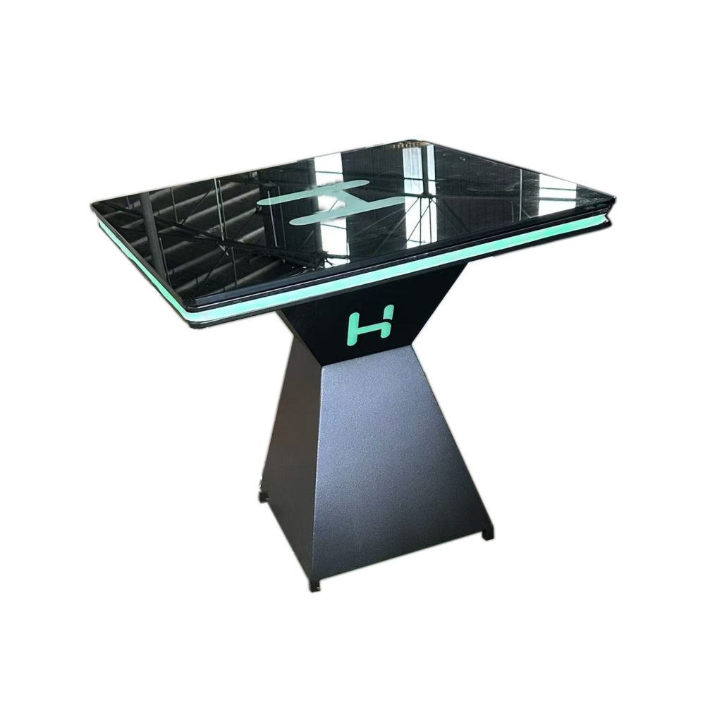 Black LED lounge table with glass top and pedestal base YR-T002